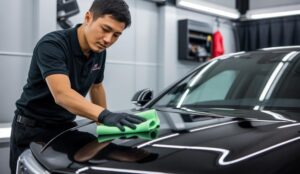 Detailer podczas usługi auto detailingu