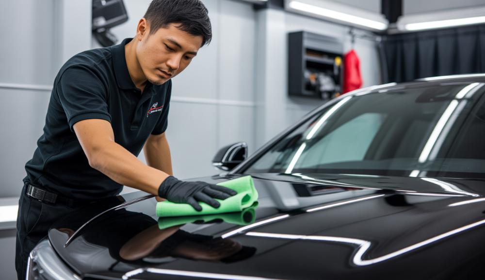 Detailer podczas usługi auto detailingu