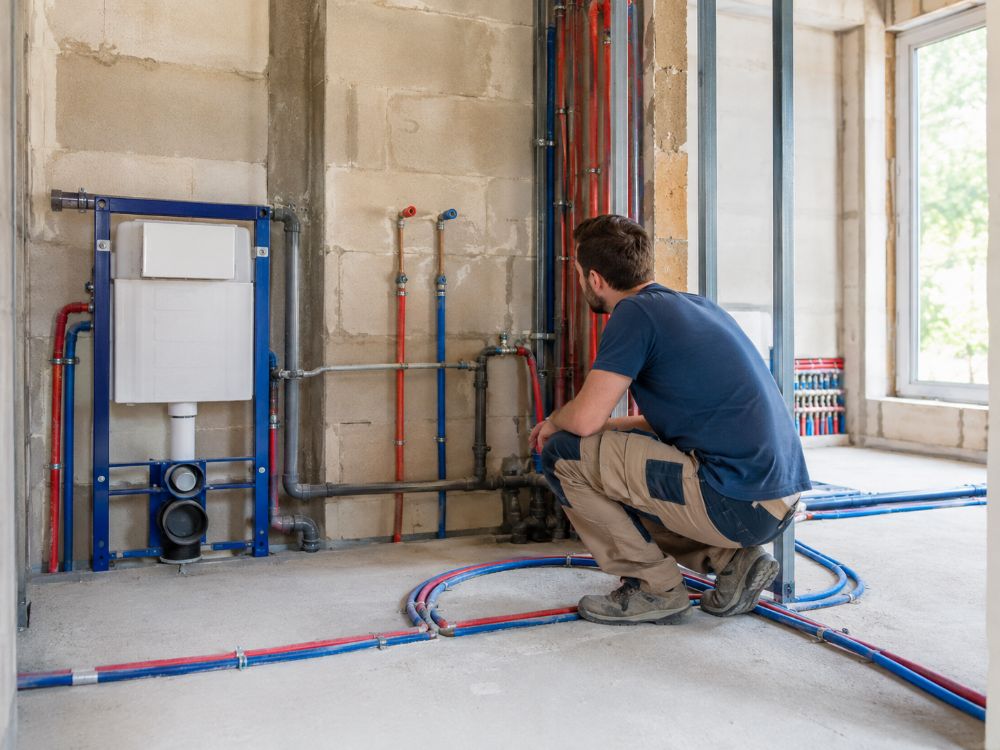 Hydraulik mierzący położenie podejść instalacji sanitarnej